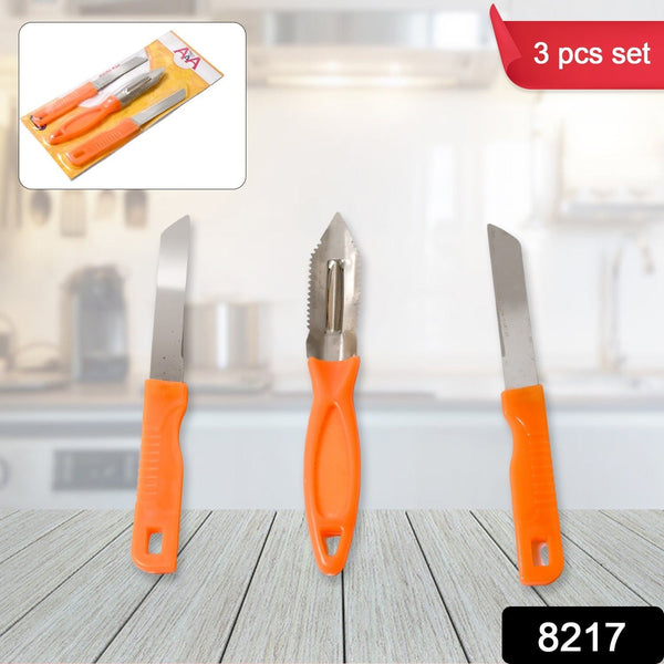 3in1 Multipurpose Stainless Steel Classic Kitchen Knife Set of 3 for Fruits and Vegetable Chopping / Cutting / Peeling, Kitchen Knife / Vegetable Peeler / Plain Knife