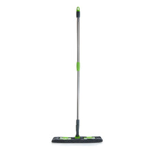 Flat mop for wet and dry use, microfiber, with rotating head and telescopic handle.